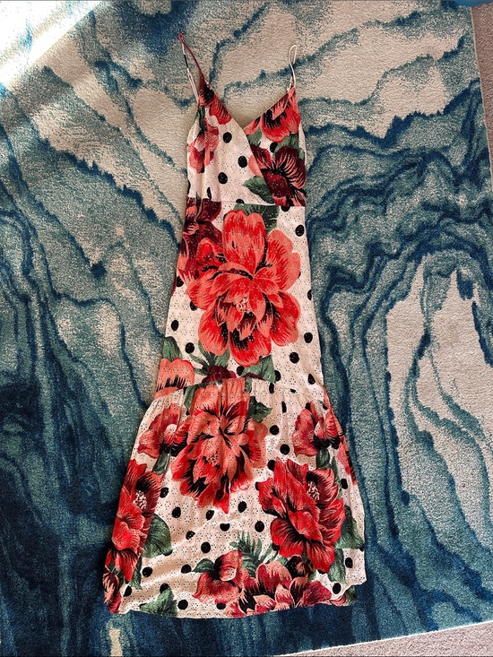 FARM Rio Dresses & Skirts - FARM Rio White Maxi Dress with Red Floral Print and Black Polka Dots